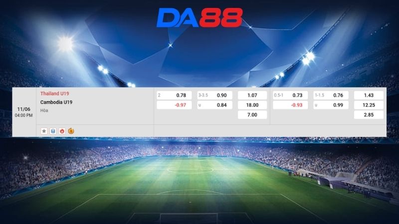 Bảng kèo Thailand U19 vs Cambodia U19 16h00 ngày 11/06/2026