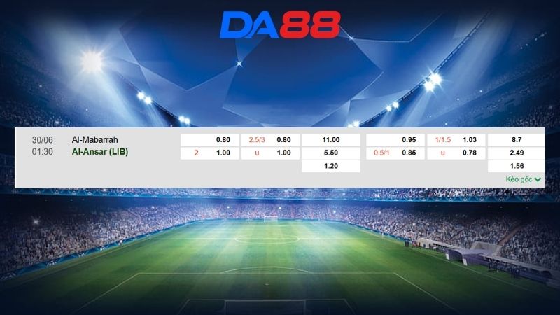 Bảng kèo Al-Mabarrah vs Al-Ansar 01h30 ngày 30/06/2026