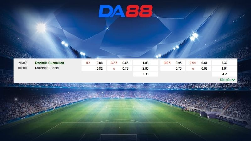 Bảng kèo Radnik Surdulica vs Mladost Lucani 00h00 ngày 20/07/2026