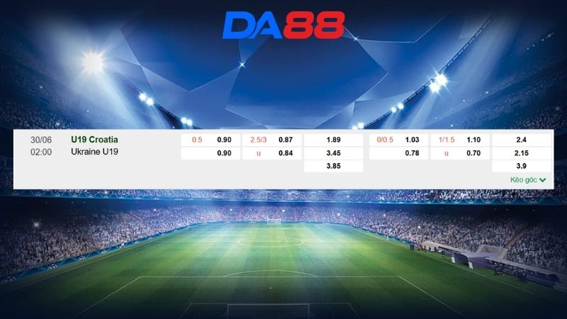 Bảng kèo U19 Croatia vs Ukraine U19 02h00 ngày 30/06/2026