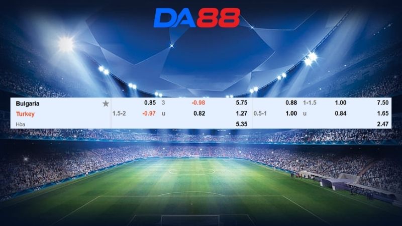 Bảng kèo Bulgaria vs Thổ Nhĩ Kỳ