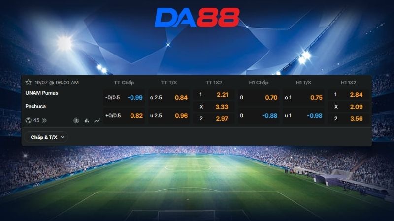 Bảng kèo UNAM Pumas vs Pachuca 06h00 ngày 19/07/2026
