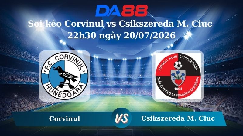 Nhận định soi kèo Corvinul vs Csikszereda M. Ciuc 22h30 ngày 20/07/2026