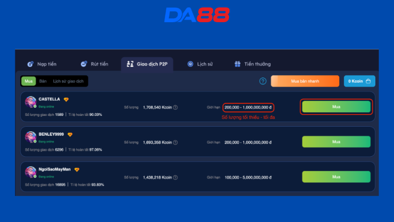 GIAO DỊCH P2P - GIẢI PHÁP GIAO DỊCH AN TOÀN - NHANH CHÓNG TRÊN DA88 DA88